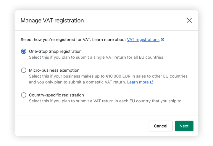 Shopify one-stop Shop VAT registration France