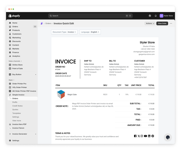 Simple invoice detail
