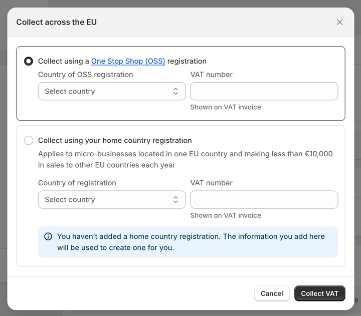 Shopify EU VAT One Stop Shop registration