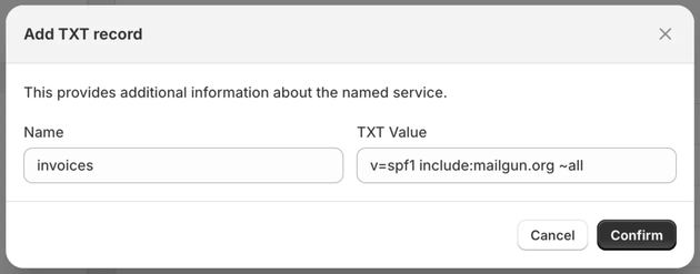 Add SPF Record view