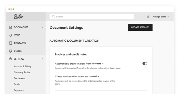 Sufio document settings page redesign