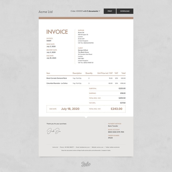 The online version of the invoice