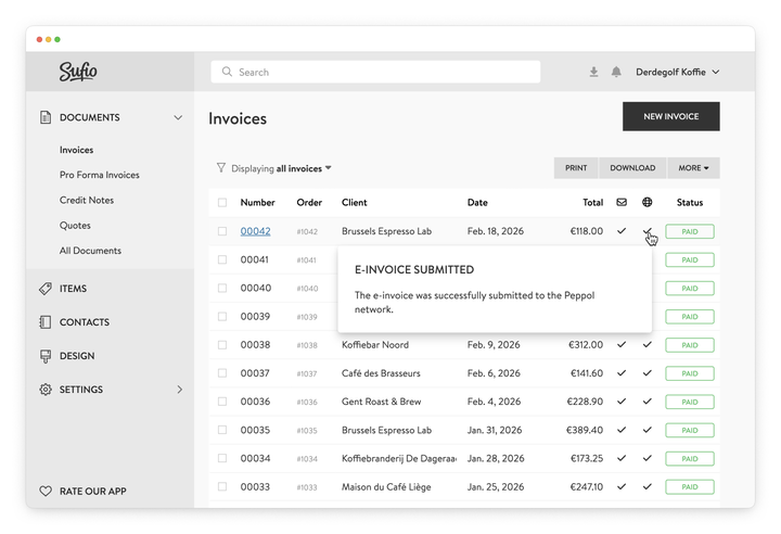 Shopify e-invoice submitted in Sufio