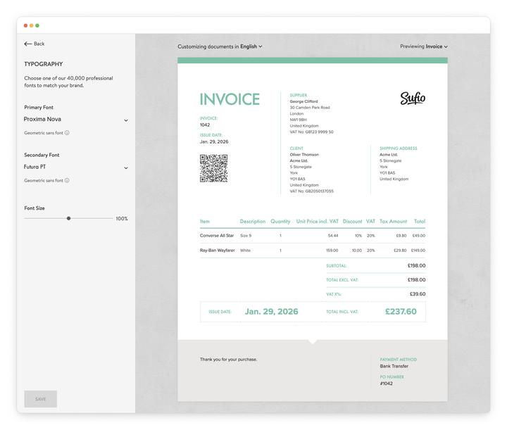 Sufio - Shopify invoice typography
