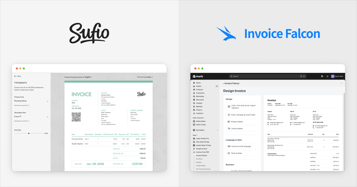 Sufio vs Invoice Falcon Shopify invoicing app alternatives