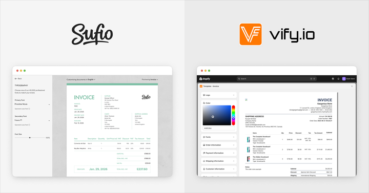 Sufio vs Vify Order Printer PDF invoice