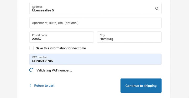Shopify capture VAT number using checkout extension