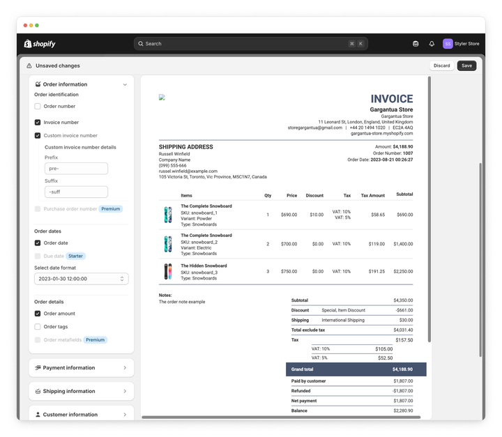 Vify Order Printer invoice numbering