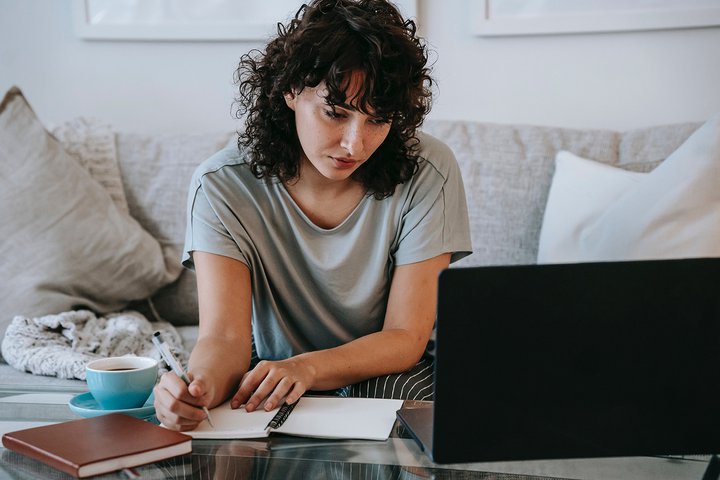 Woman choosing domain name