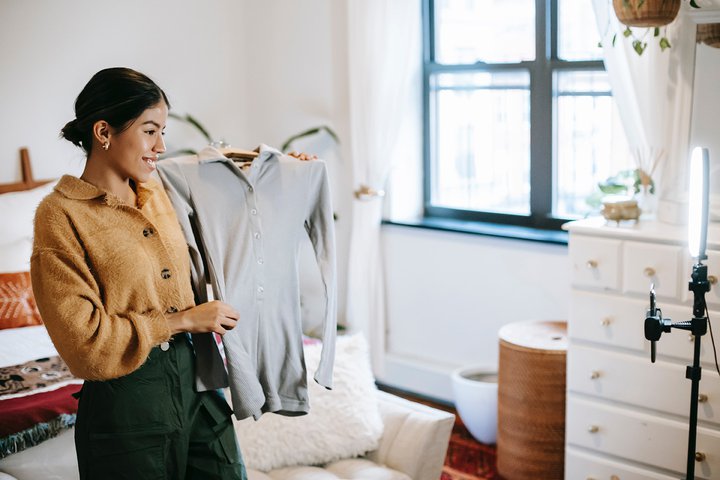 Young woman promoting product