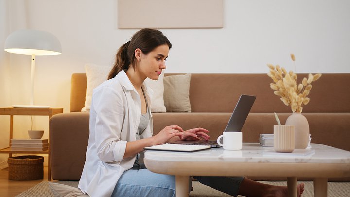 Young woman working at home